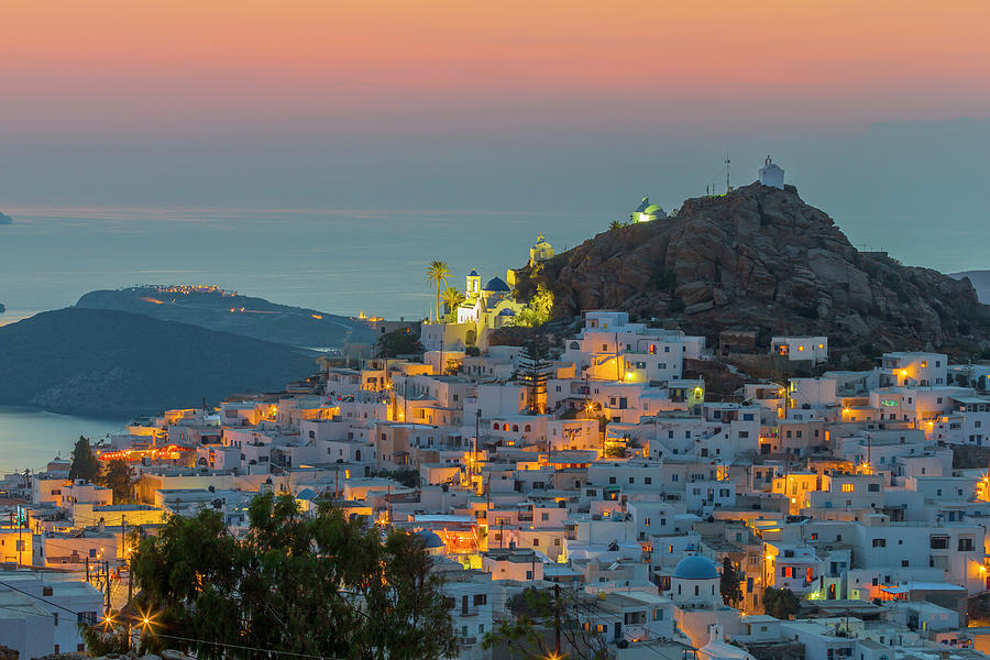 Greek Digital Art - Greece, Aegean Islands, Cyclades, Ios Island, Mediterranean Sea, Greek Islands, Chora Village At Sunset #1 by Giorgio Filippini