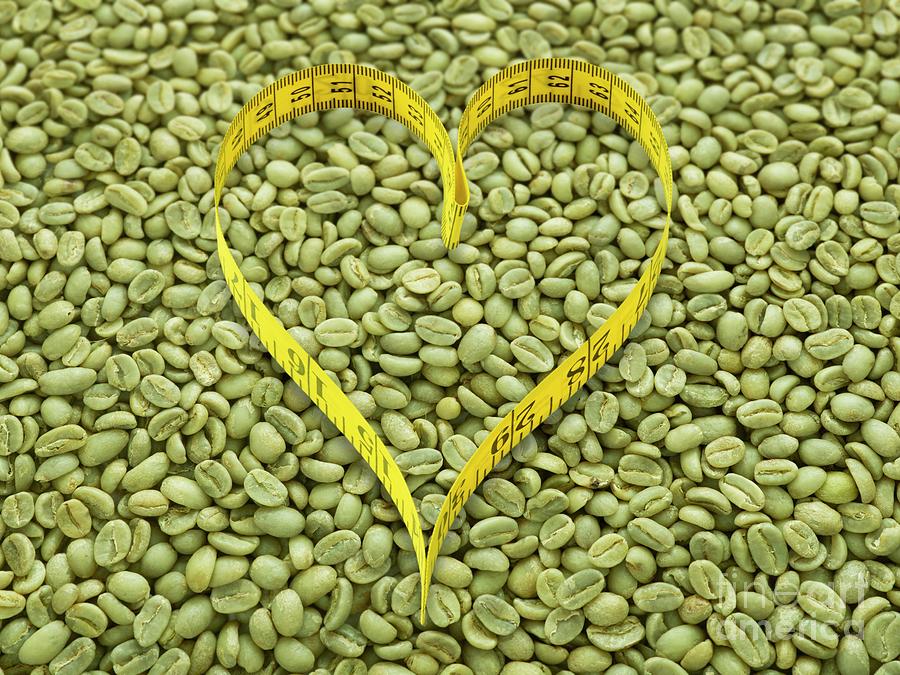 Green Coffee Beans And Heart Shape Tape Measure #1 Photograph by Science Photo Library