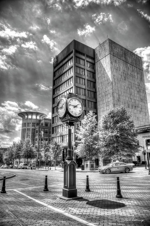 Greenville SC Liberty Clock 1905 B W Downtown Cityscape Art Photograph by Reid Callaway