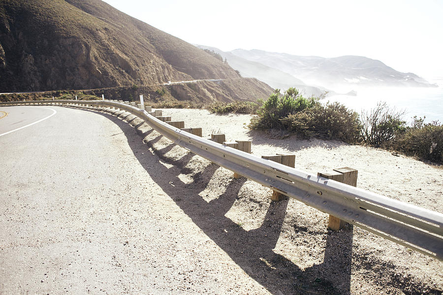 Fall Photograph - Guardrail On Highway 1 With A View Of The Santa Lucia Range And The Pacific Ocean, Big Sur State Park, California, Usa. #1 by Julia Franklin Briggs