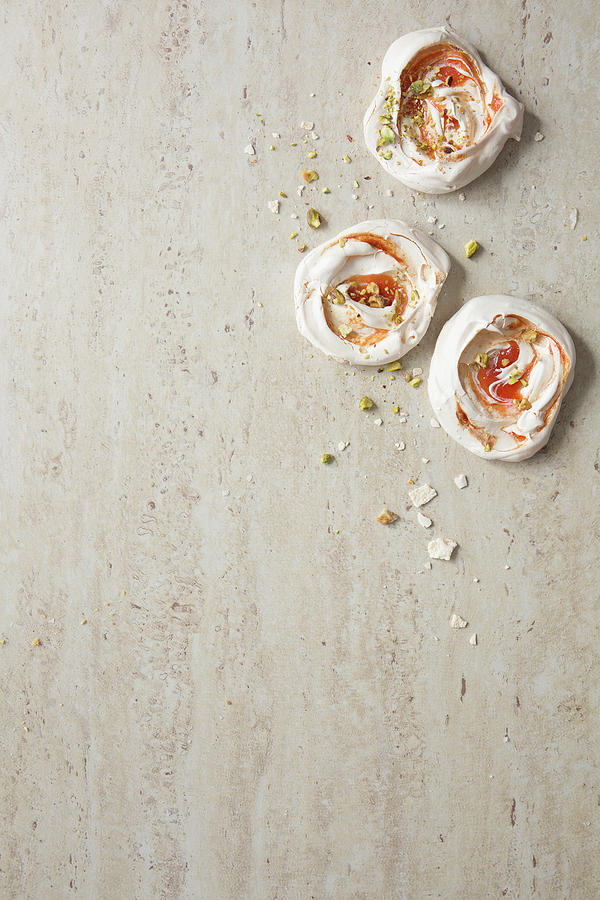 Guava-rippled Meringues Topped With Pistachios #1 Photograph by Great Stock!