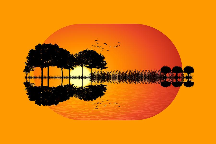 Abstract Digital Art - Guitar Island Sunset  #1 by PsychoShadow ART