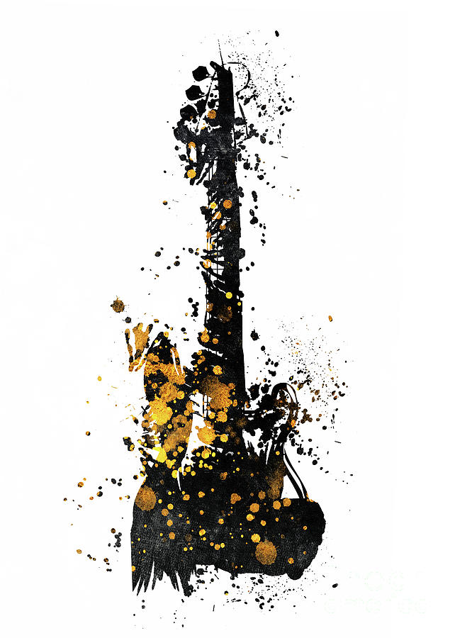 Guitar music art gold and black #1 Digital Art by Justyna Jaszke JBJart