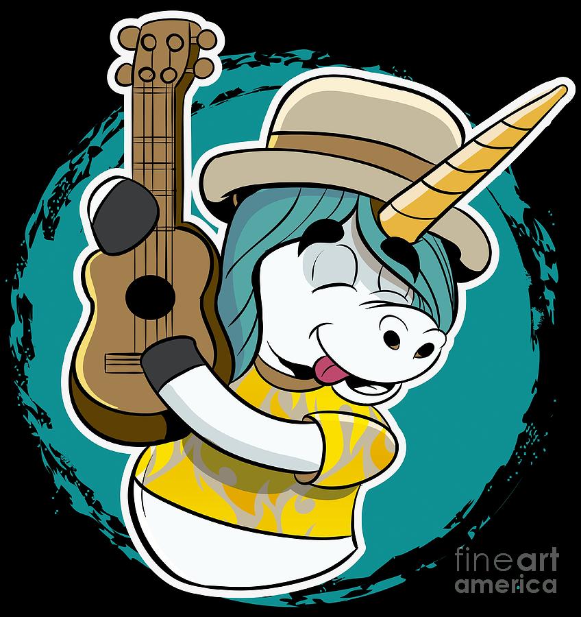 Unicorn Digital Art - Guitar Unicorn Guitarist Musician Magic Horse #1 by Mister Tee