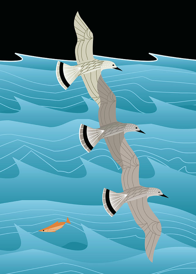 Ocean Digital Art - Gulls #1 by Marie Sansone