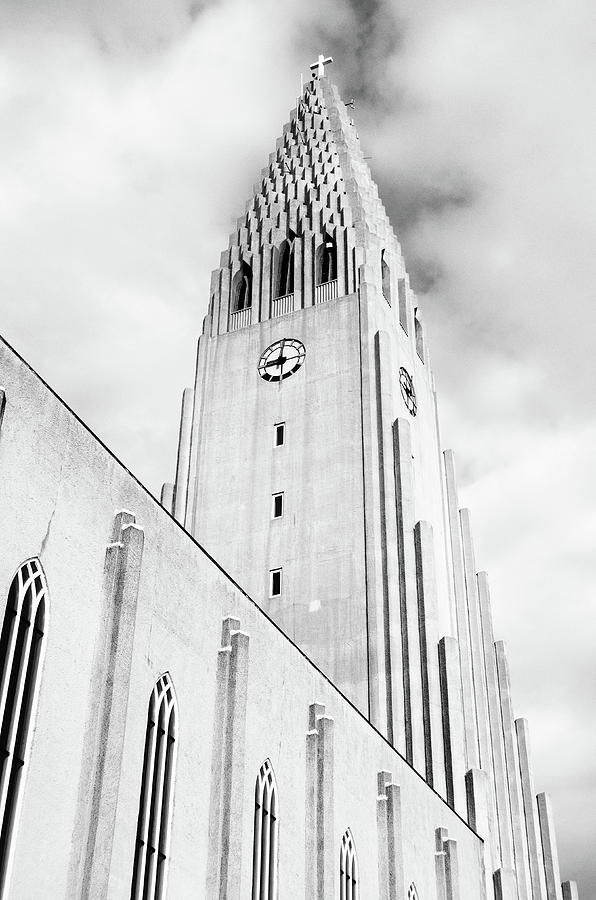 Hallgrimskirkja Church in Reykjavic Iceland Black and White Digital Art by Shawn OBrien