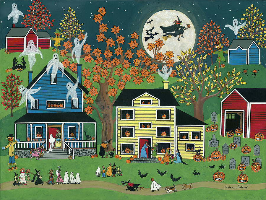 Fall Painting - Halloween On Maple Street #1 by Medana Gabbard
