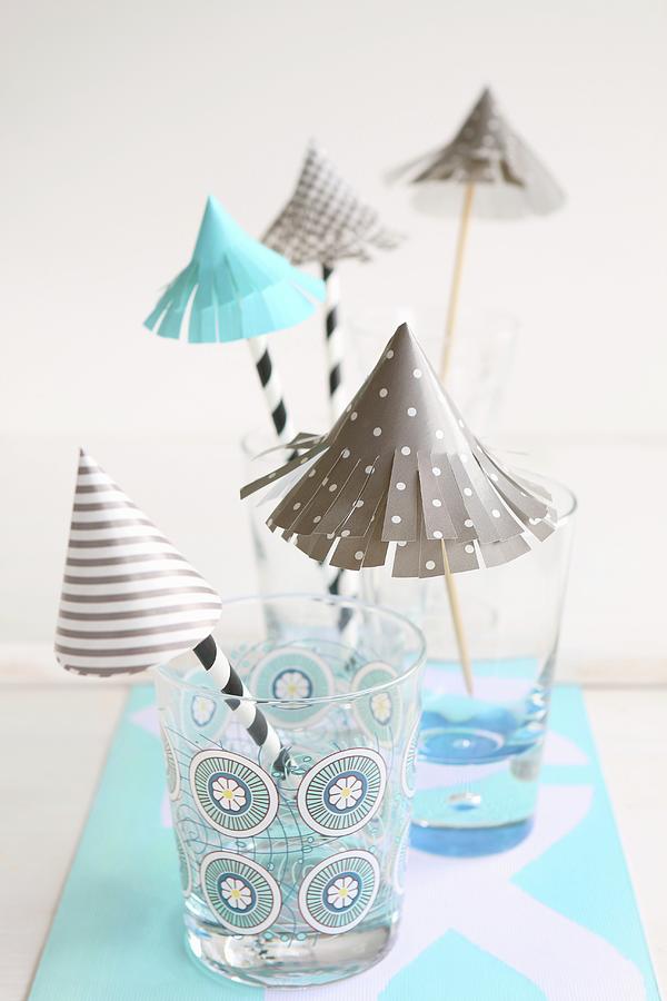 Hand-crafted Paper Umbrellas As Decorations For Party Drinks #1 Photograph by Regina Hippel