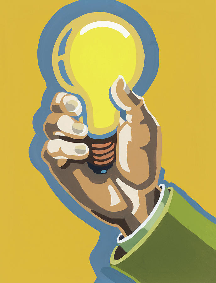 Vintage Drawing - Hand Holding a Lightbulb #1 by CSA Images