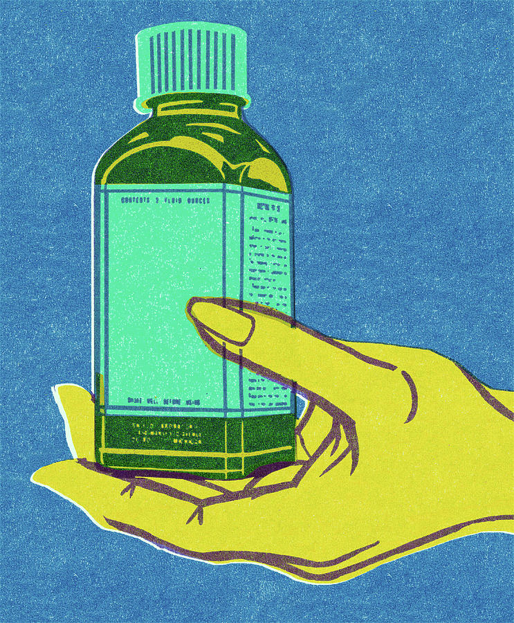 Vintage Drawing - Hand Holding a Medicine Bottle #1 by CSA Images