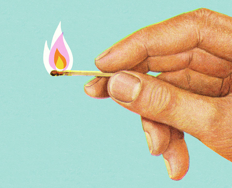 Vintage Drawing - Hand Holding Lit Match #1 by CSA Images