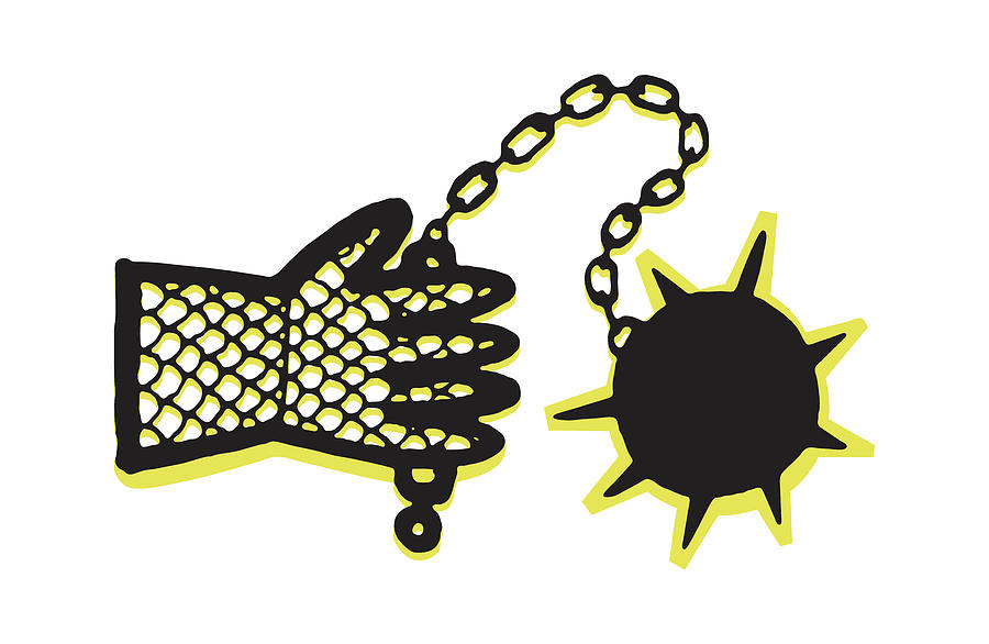Vintage Drawing - Hand in Chain Mail Glove Holding a Ball and Chain #1 by CSA Images