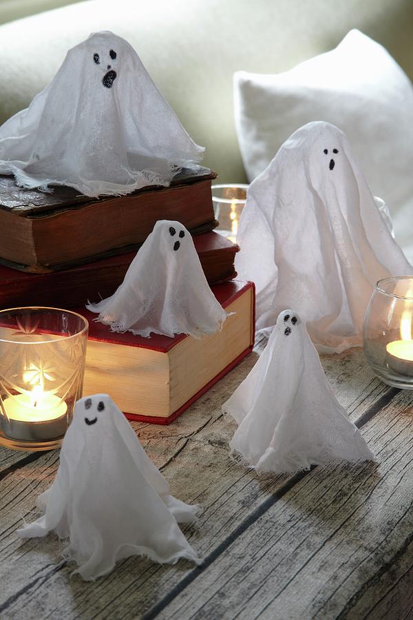 Hand-made Halloween Ghost Decorations #1 Photograph by Simon Scarboro