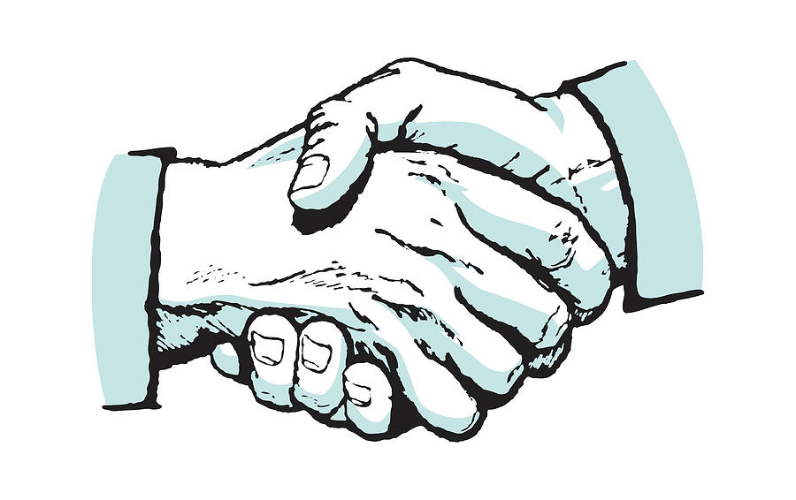 Vintage Drawing - Handshake Between Men #1 by CSA Images