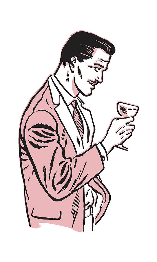 Vintage Drawing - Handsome Man with Cocktail #1 by CSA Images