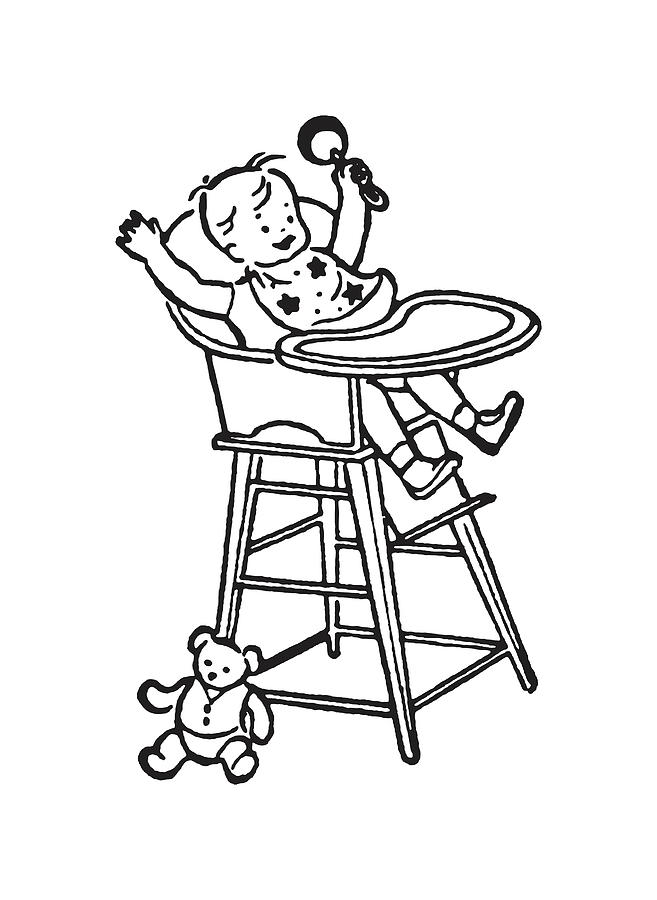 Happy Baby in High Chair Drawing by CSA Images - Fine Art America