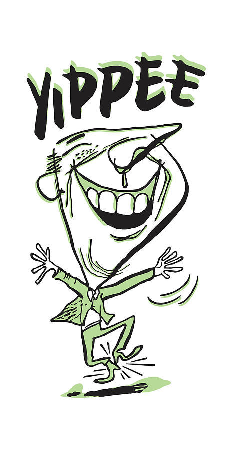 Vintage Drawing - Happy Man Clicking Heels and Saying Yippee #1 by CSA Images