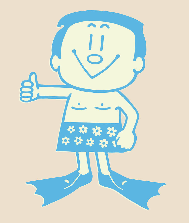 Summer Drawing - Happy Man Wearing Swim Fins #1 by CSA Images