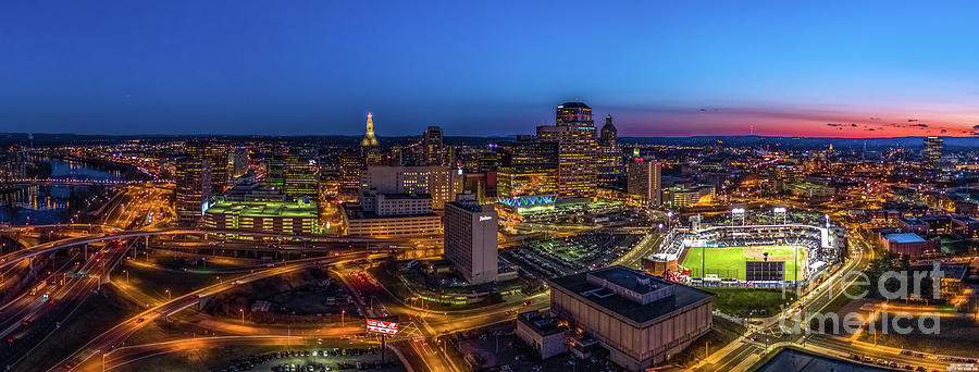 Hartford CT Twilight Panorama with Yard Goats Stadium Photograph by Mike Gearin