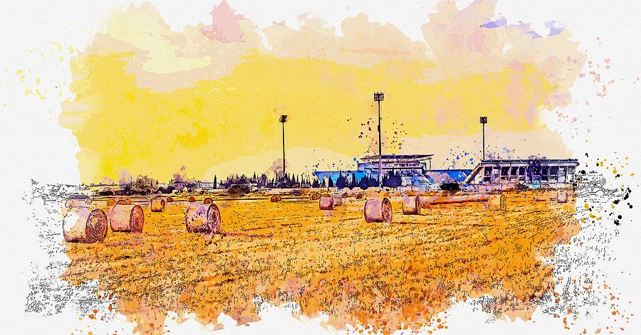 Hay Stacks 2 -  watercolor by Ahmet Asar #1 Painting by Celestial Images