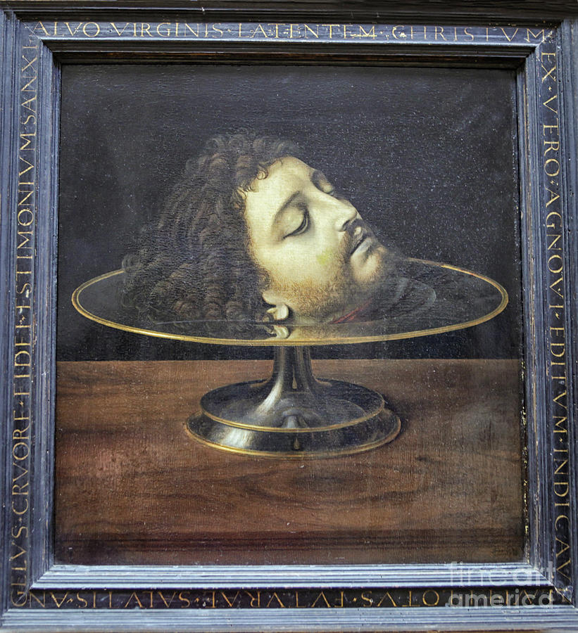 Head of John the Baptist, 1507, with frame and inscription -- by Photograph by Patricia Hofmeester