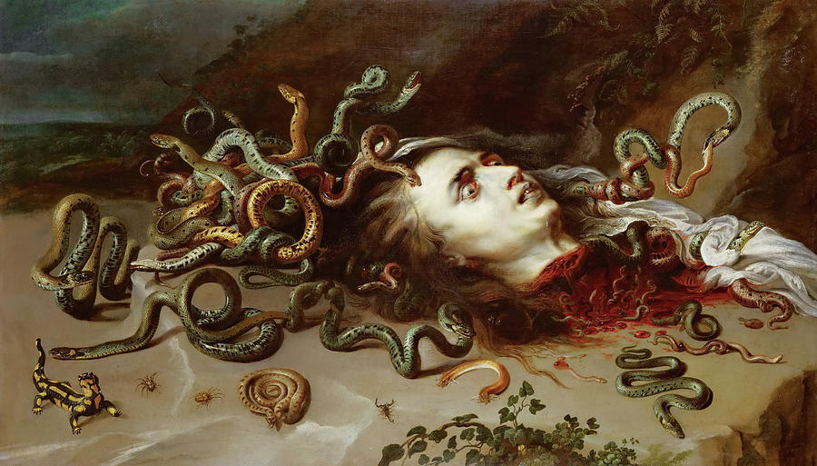 Greek Painting - Head of Medusa #1 by Peter Paul Rubens