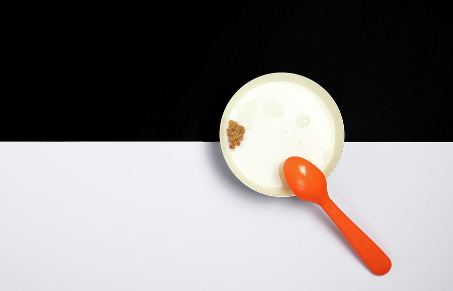 Healthy breakfast with Ceramic bowl filled with milk and a piece Photograph by Michalakis Ppalis