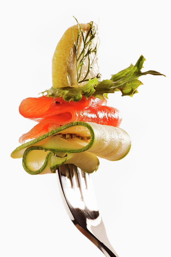 Healthy Salmon Salad On A Fork #1 Photograph by Martin Harvey