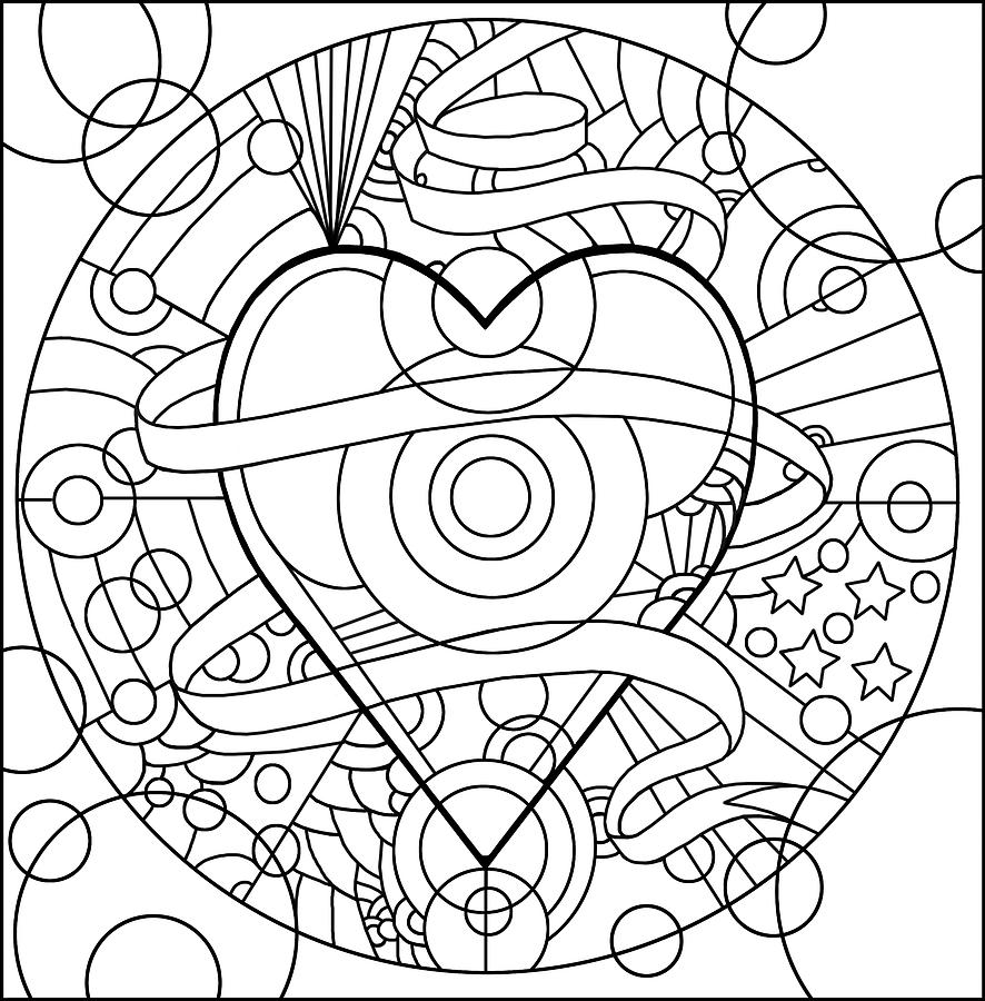 Coloring Books Digital Art - Heart Ribbons #1 by Howie Green