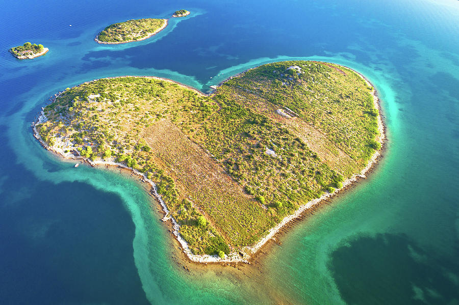 Heart shaped island of Galesnjak in Zadar archipelago aerial vie #1 Photograph by Brch Photography