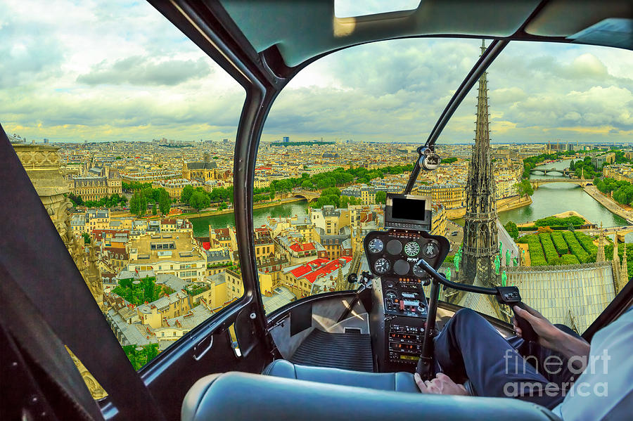 Helicopter Notre Dame of Paris #1 Photograph by Benny Marty