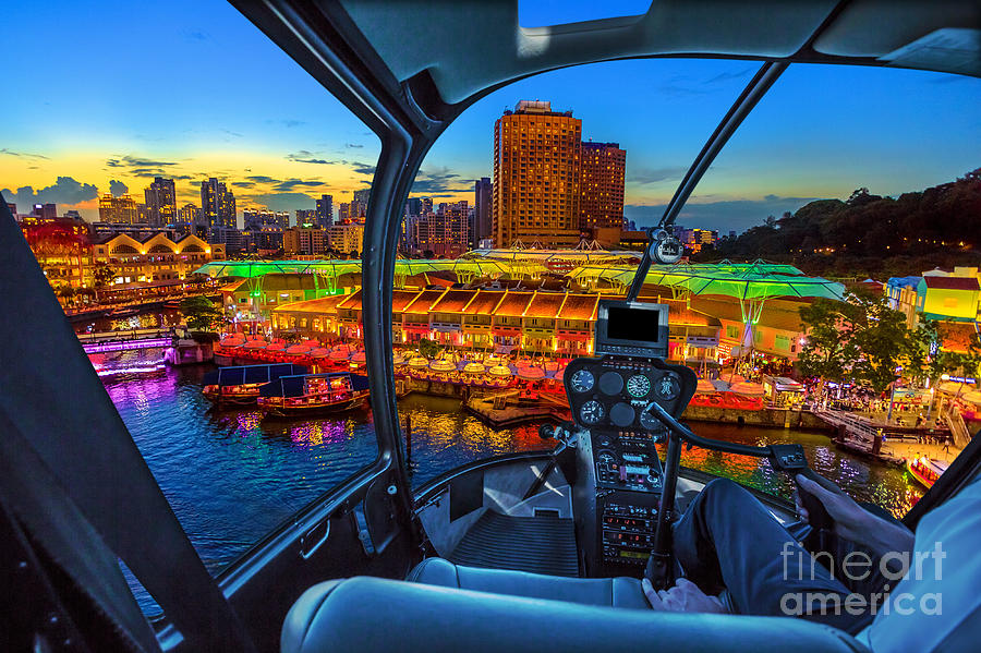 Helicopter on Clarke Quay #1 Photograph by Benny Marty