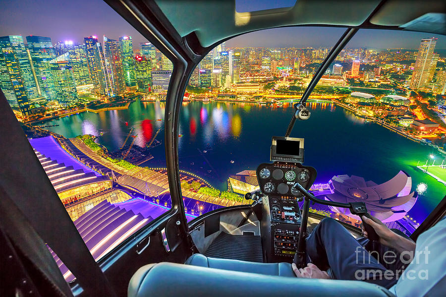 Helicopter on marina bay #1 Photograph by Benny Marty