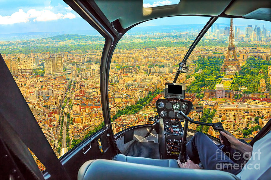 Helicopter on Paris aerial skyline #1 Photograph by Benny Marty
