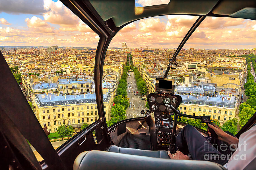 Helicopter on Paris city #1 Photograph by Benny Marty