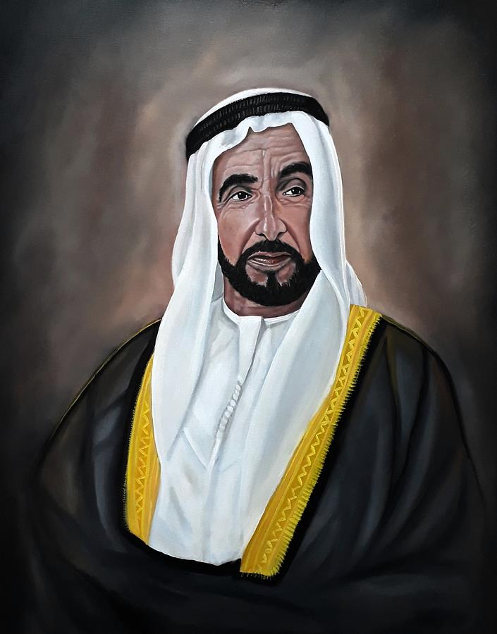 HH Sheikh Zayed Bin Sultan Painting by Moo Malkawi