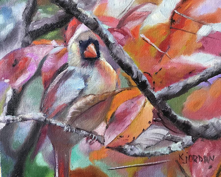 Female Cardinal Painting - Hidden In Plain Sight by Karen Jordan Female Cardinal Painting - Hidden In Plain Sight by Karen Jordan