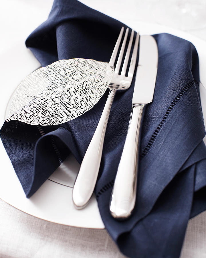 High Angle View Of Knife Fork And Napkin On Place Setting Digital Art ...