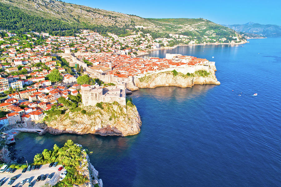 Historic city of Dubrovnik aerial panoramic view #1 Photograph by Brch Photography