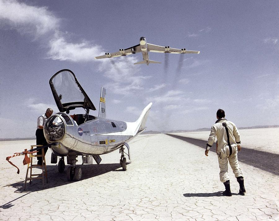 HL-10 on Lakebed with B-52 flyby #1 Painting by Celestial Images