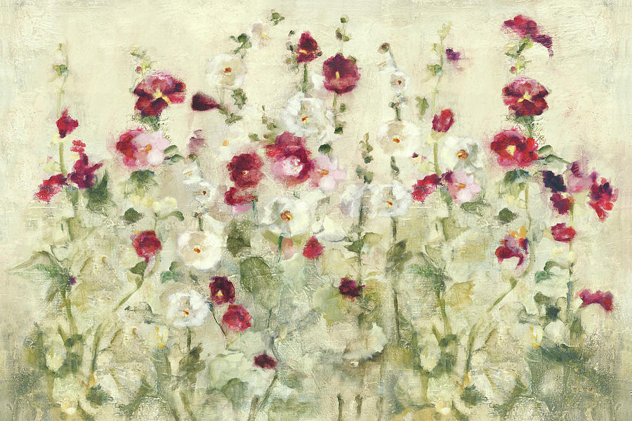 Abstract Painting - Hollyhocks Row Cool #1 by Cheri Blum