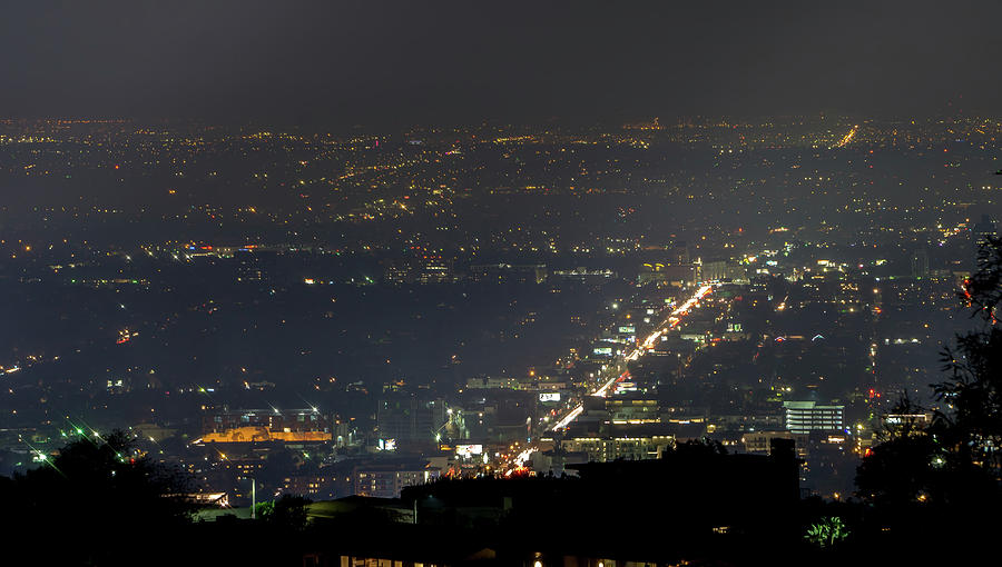 Hollywood Hills And Valley At Night Near Hollywood Sign #1 Photograph by Alex Grichenko