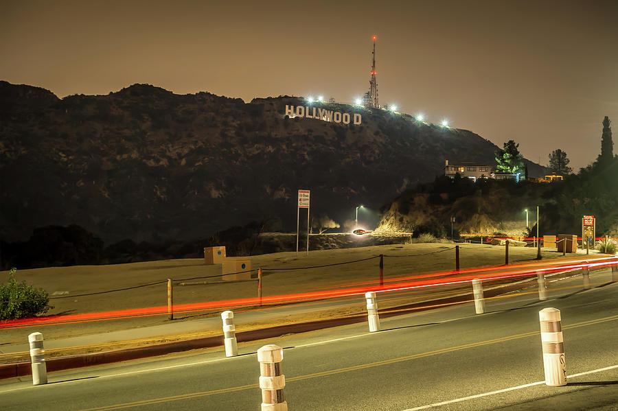 Hollywood Sign Illuminated At Night #1 Photograph by Alex Grichenko