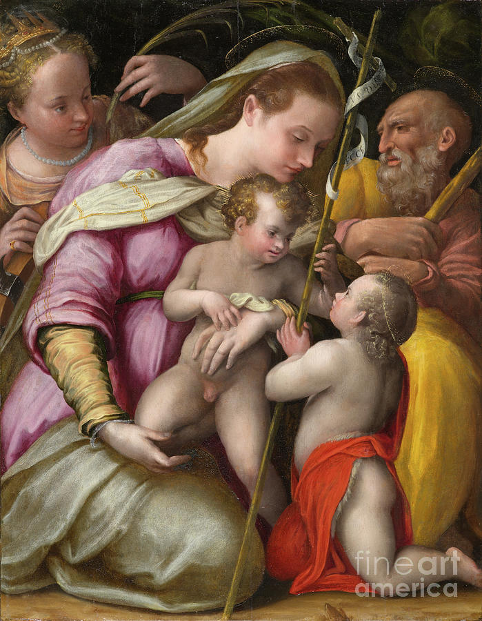 Holy Family With St Catherine Of Alexandria And The Infant St John The Baptist Painting by Prospero Fontana