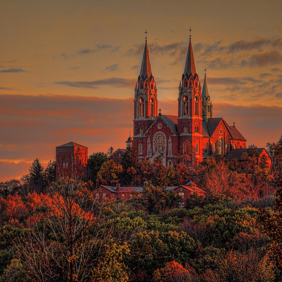 Fall Photograph - Holy Hill Sunrise Square by Dale Kauzlaric