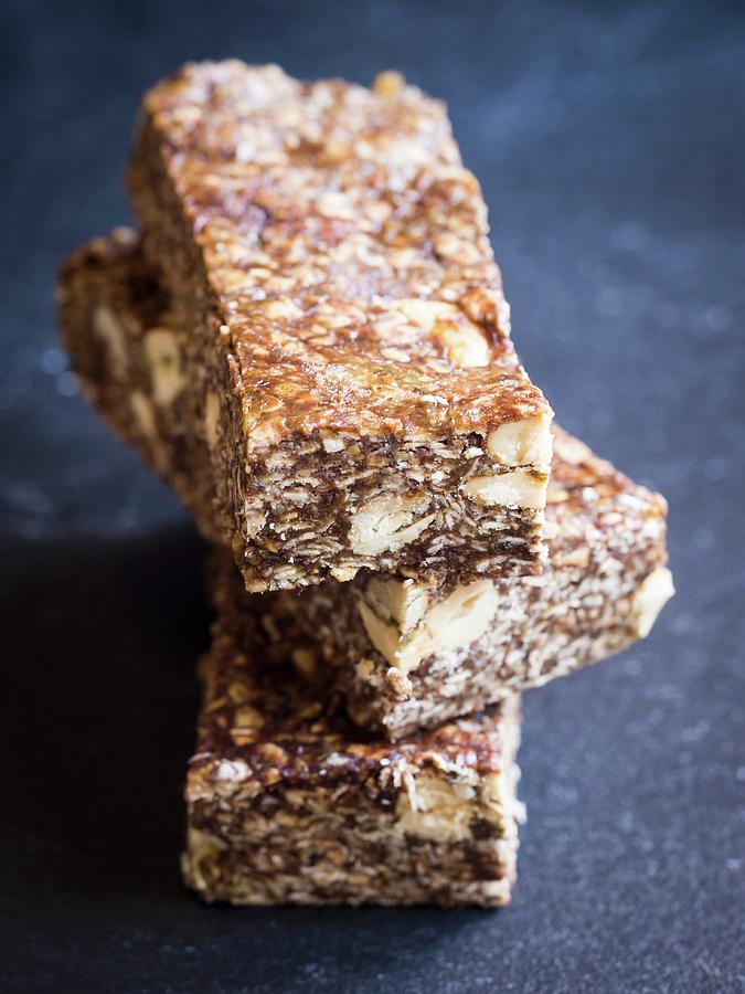 Homemade Healthy Protein Granola Bars With Cashew Nuts And Cashew Nut Butter #1 Photograph by Magdalena Paluchowska