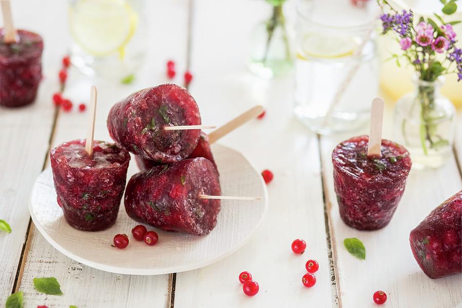 Homemade Redcurrant Ice Lollies #1 Photograph by Julia Cawley