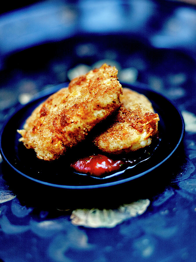 Homemade White Fish Nuggets With Barbecue Sauce #1 Photograph by Amiel