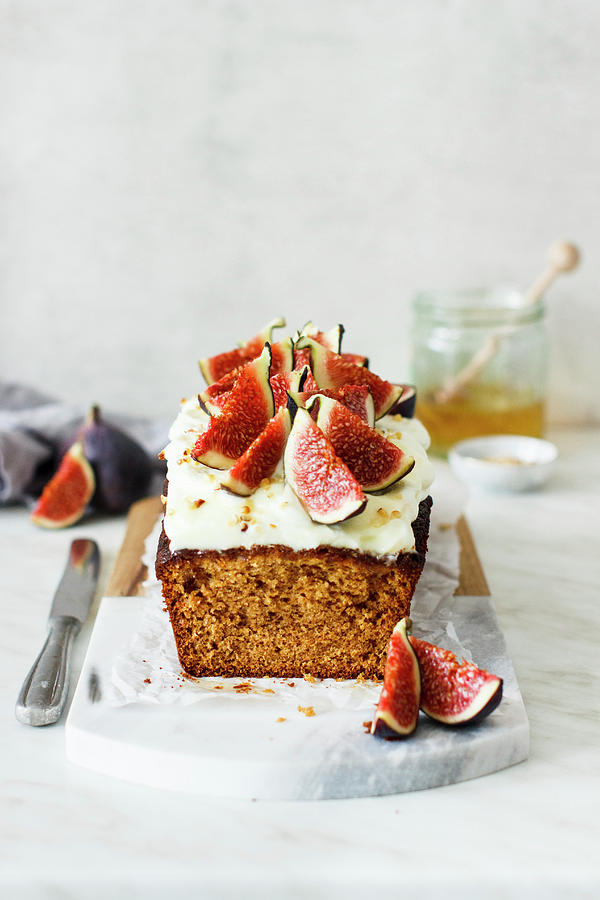 Honey Cake With Cream Cheese Frosting And Figs #1 Photograph by Annalena Bokmeier