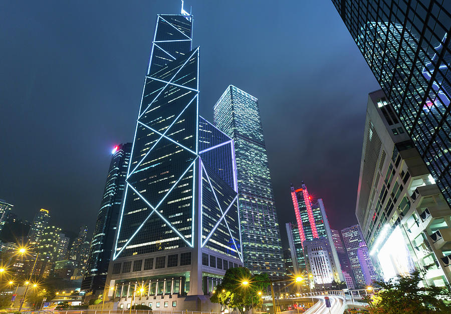 Hong Kong Financial District With Bank Of China Building, Hong Kong ...